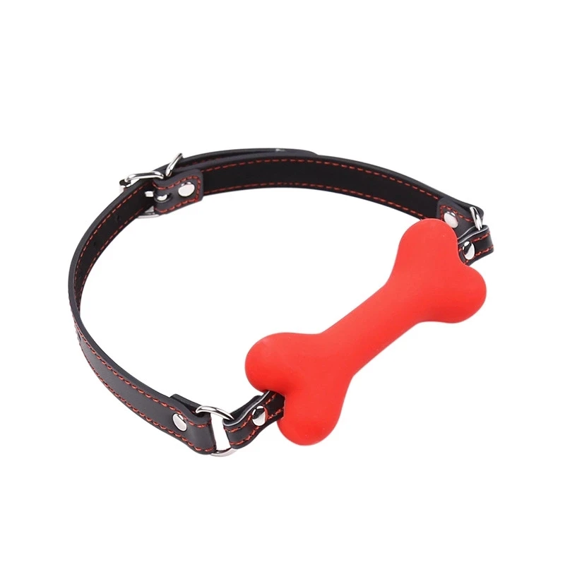 Sex Leather Colorful Silicone Dog Bone Head Strap Slave Sex BDSM Bondage Ball Gag Harness