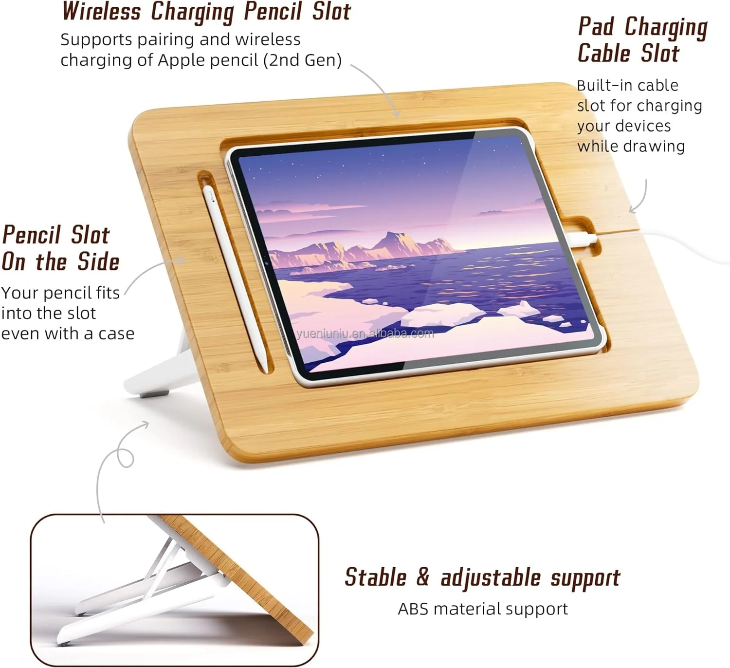 Multi-Angle Adjustable Wooden Holder Drawing Stand Tablet Stand Portable for Book Reading Stand