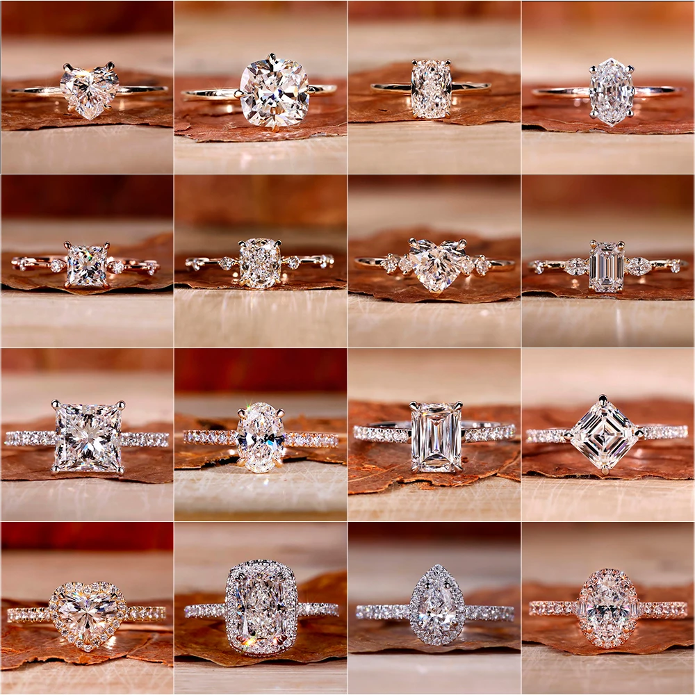 10K 14K 18K Solid Gold Vvs Moissanite Solitaire Engagement Rings Women Wholesale 925 Silver Emerald Radiant Cut Diamond Ring