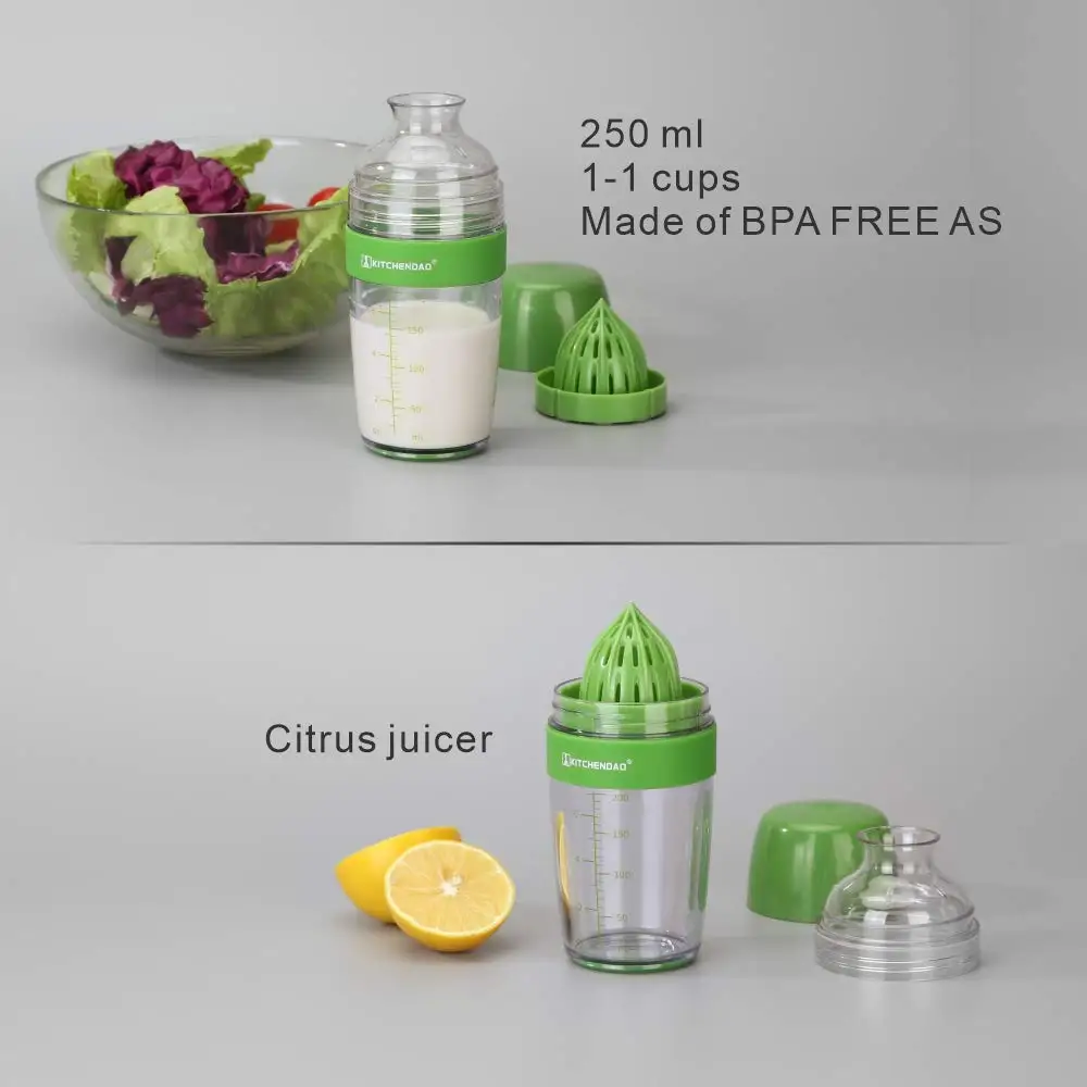 
250ml 2 in 1 Dripless Pour Leak-free Soft Grip Anti-slip Feet Easy to Clean Salad Dressing Shaker Mixer with Citrus Juicer 