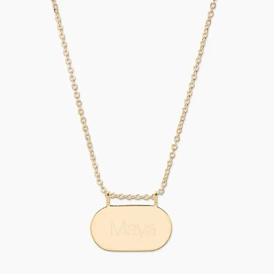 Custom name engraved pendant necklace sterling silver gold plated oval bar personalized necklace jewelry