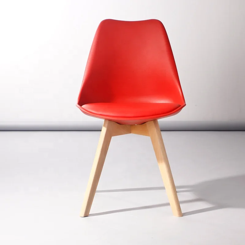 
Wholesale dining room furniture plastic chairs PU cushion wooden legs black color dining chair 