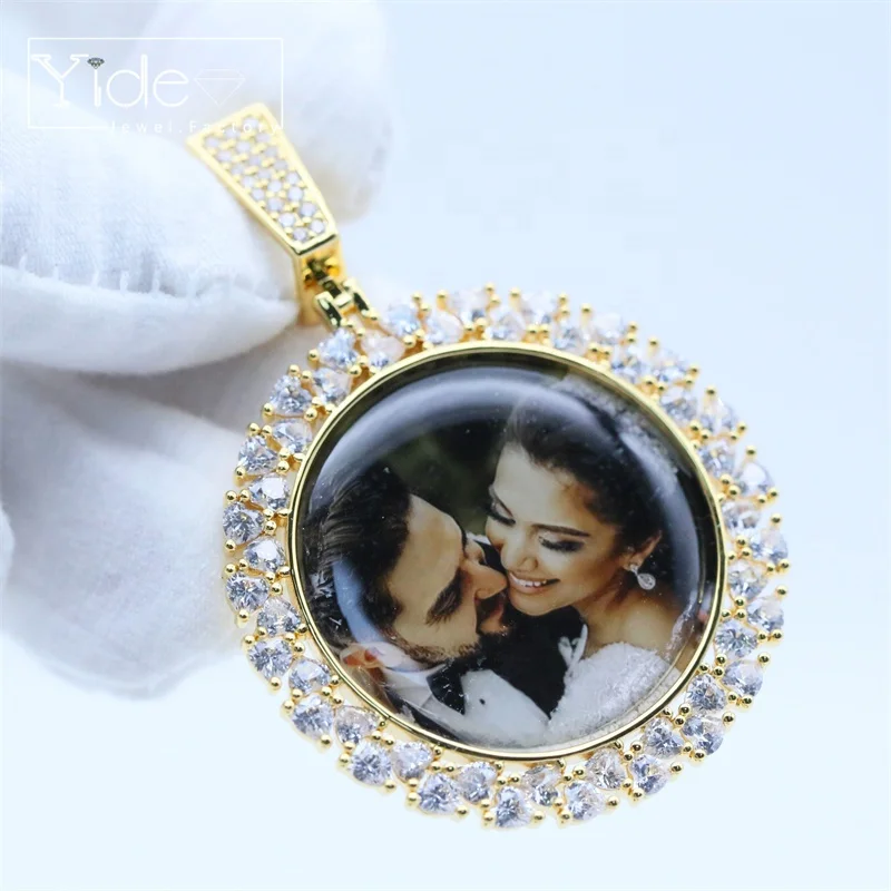 Hip hop photo memory medallions necklace men round sublimation jewelry blanks custom picture 38mm 45mm photo pendant