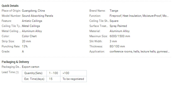 TianGe customizable white sound absorbing board price quality acoustic ceiling panel for Gym