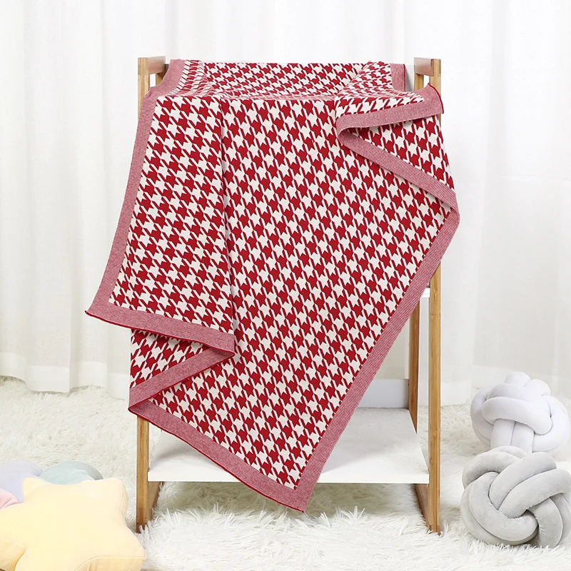 Baby Blanket Fashion Houndstooth Pattern Plaid Newborn Girl Stroller Wrap Swaddle Cotton Knit Infant Boy Bedding Sofa Soft Quilt