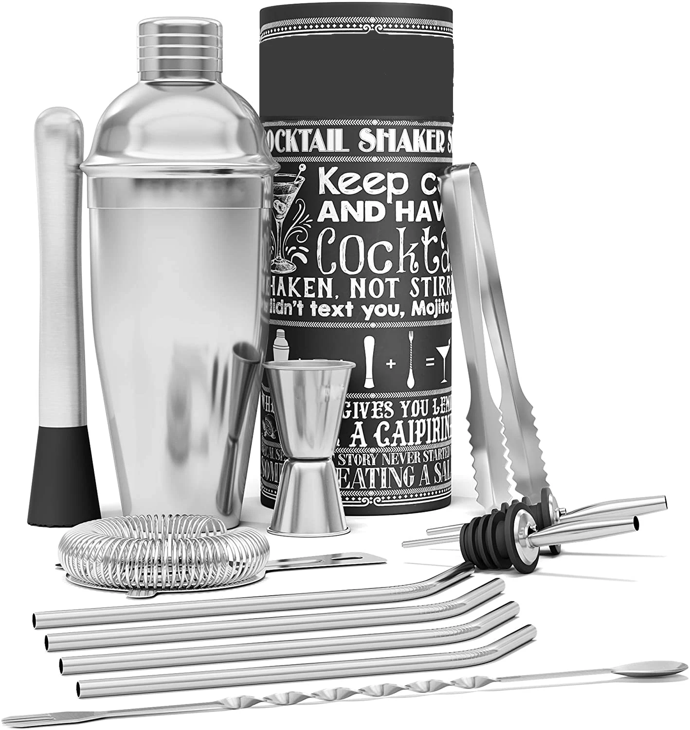 Wuyi camol Cocktail Shaker Set 13pcs 750ml Shaker, Jigger, Tongs, Spoon More - Bar Tools | Shake, Sip, Enjoy Cocktail Shaker Set