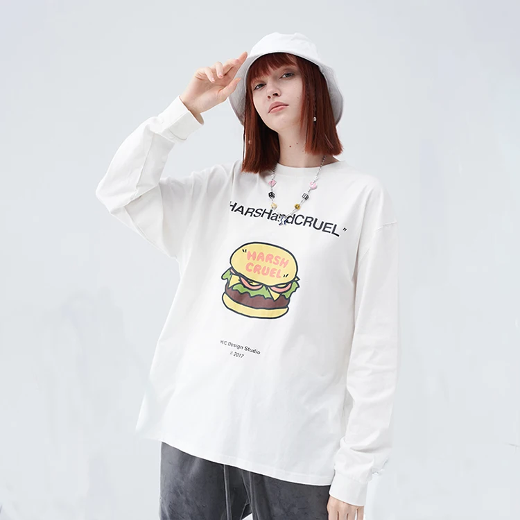 Fashion Desigen Comfortable Street Style Daily Wear Round Neck Custom Printed  Oversized Long Sleeve T-shirt Women