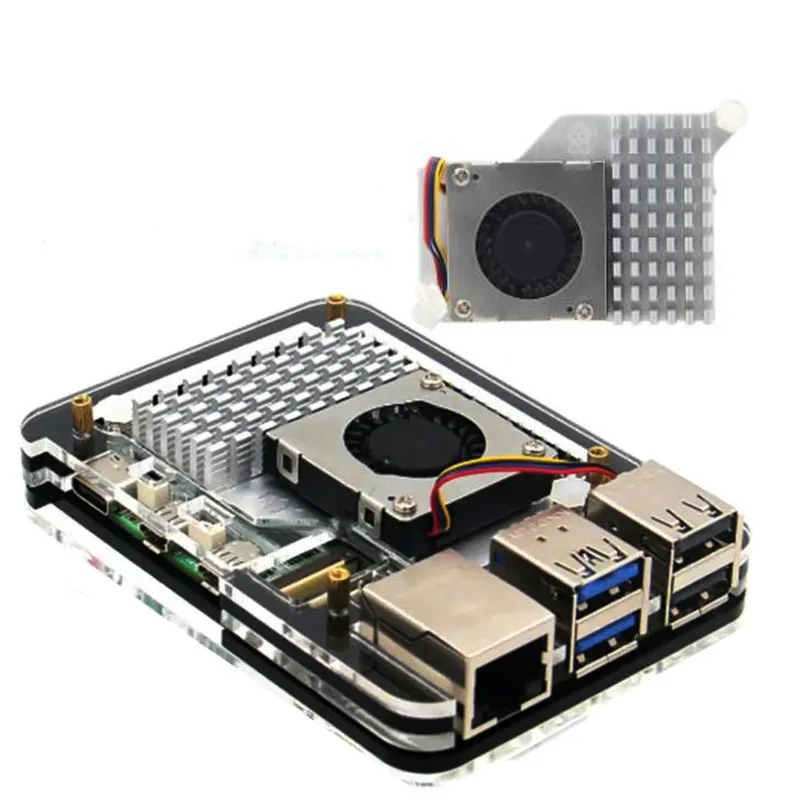 5-layer Transparent Blue Black Contrasting Acrylic Protective Shell Compatible with Official Radiator Fan Raspberry Pi 5 Shell