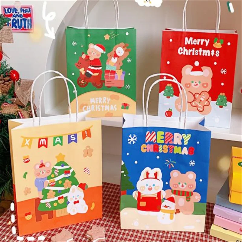 Customized Printing Christmas Theme Design Kraft Paper Handbag Cute Christmas Eve Candy christmas paper gift bag