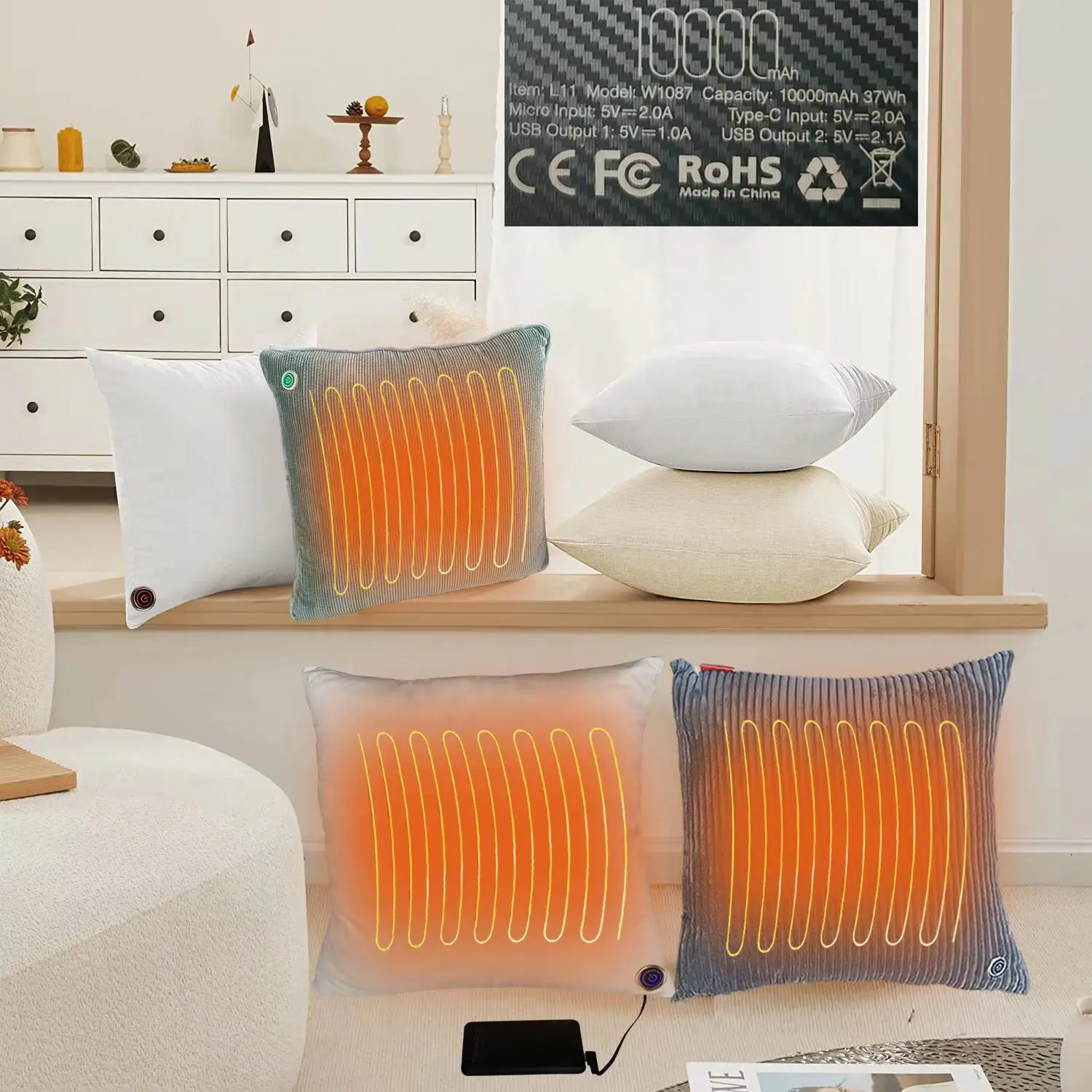 2024 New Heating Cushion Heated Pillow Hands Warm Back Warmer For Sofa,Chair,Bed And Outdoor Camping,Picnic