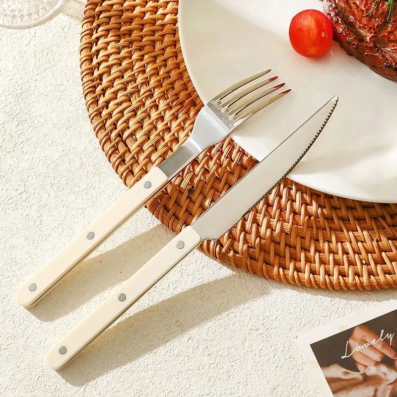 Stainless steel high quality flatware cutlery fork spoon knife flatware juego cubiertos acero inox tableware with plastic handle