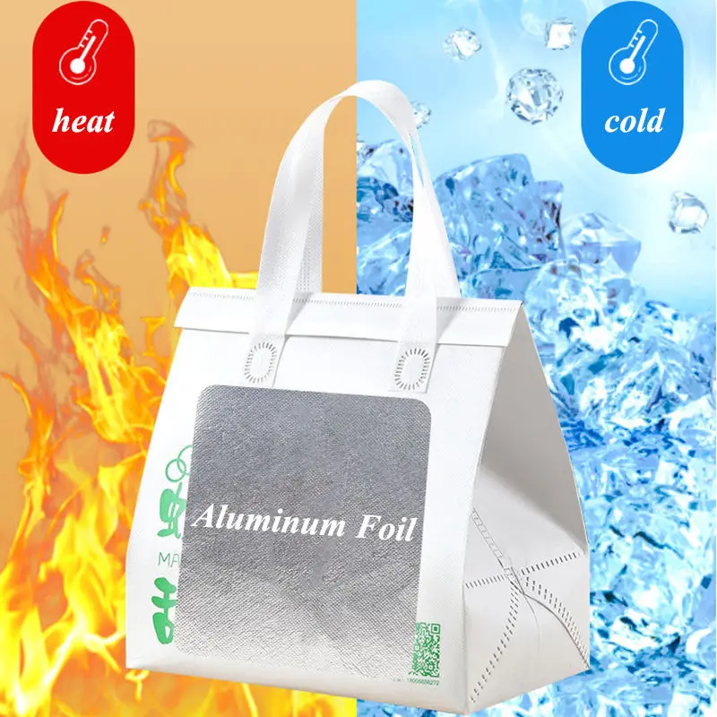 Non Woven Aluminum Foil Cooler Bag Small Takeaway Cold And Hot Drinks Coffee Food Delivery Disposable Thermal Insulated Bag