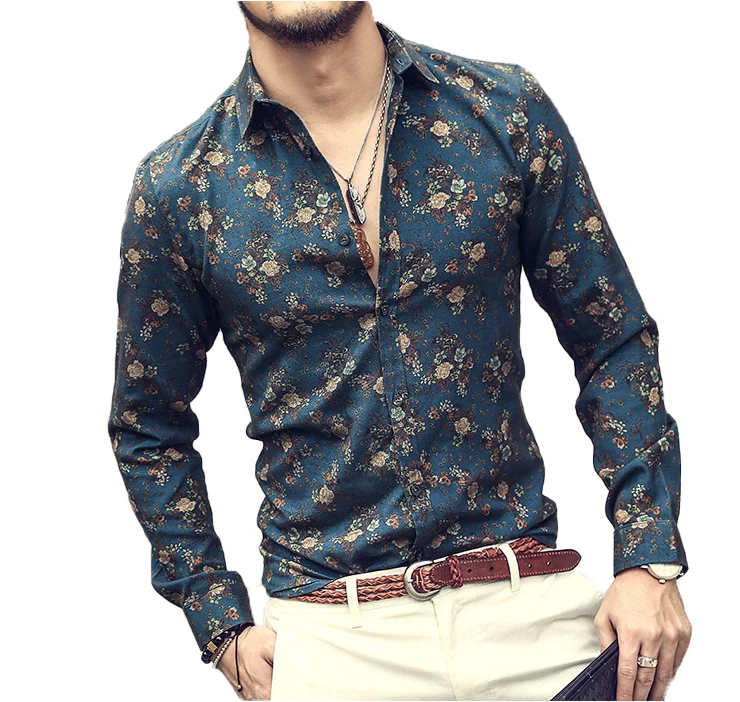 
2019 Autumn Hot Sale Mens Casual Wear New Style Fashion Flower Printed Youth Popular Regular Man Shirt 