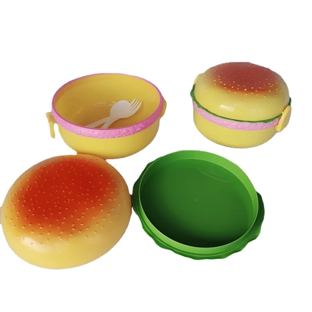 BPA Free Food Grade Portable Burger Shape Bento Lunch Box Students Microwave Oven Recycling Use Children Plastic Lunch Box