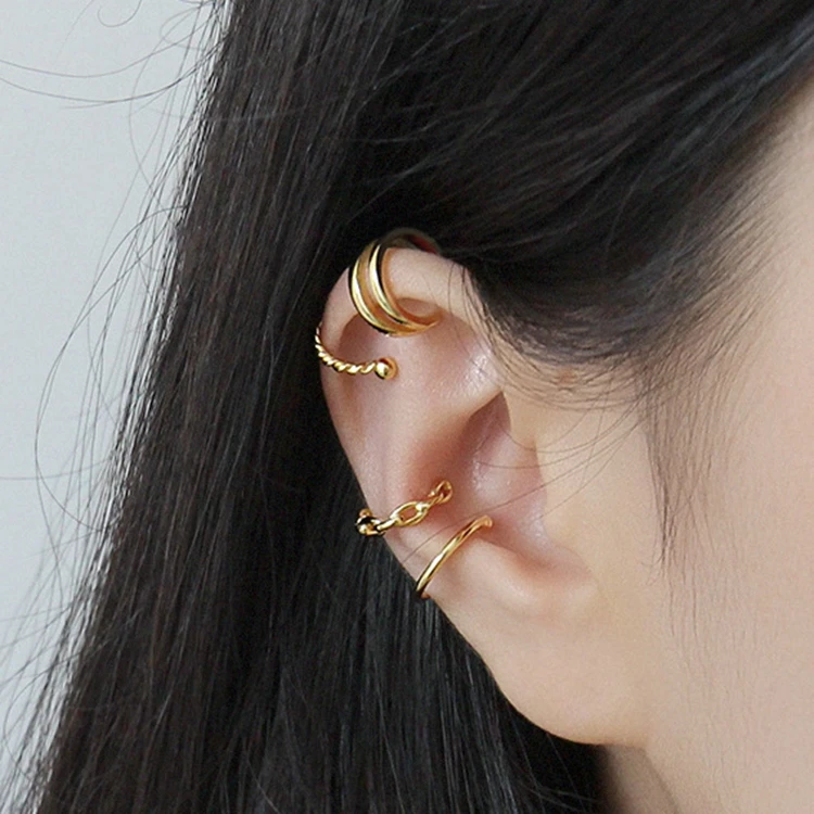 Fashion earring jewelry single cartilage gold plated 925 sterling silver ear cuff for non pierced ear