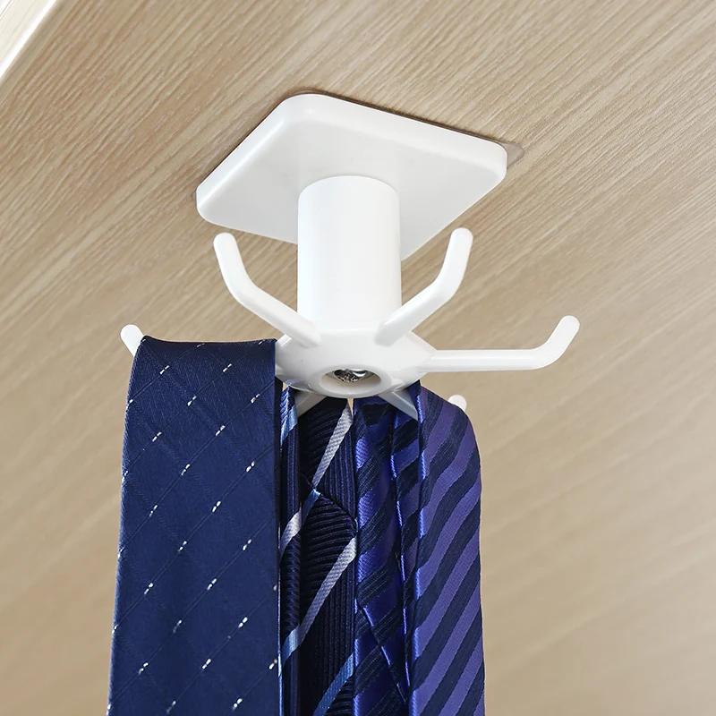 Swivel 6-claw Hook Plastic Self Adhesive Cabinet Rotating Kitchen Suction Hooks For Home Bathroom