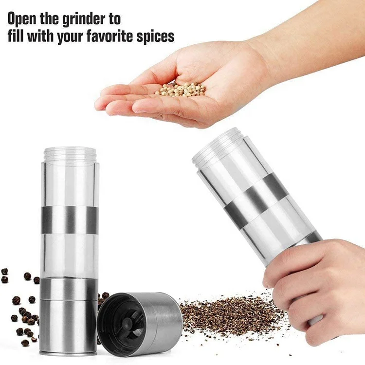 Stocked Amazon Hot Salt 2 in 1 Adjustable Salt Pepper Spice Grinder With Ceramic Burr Core