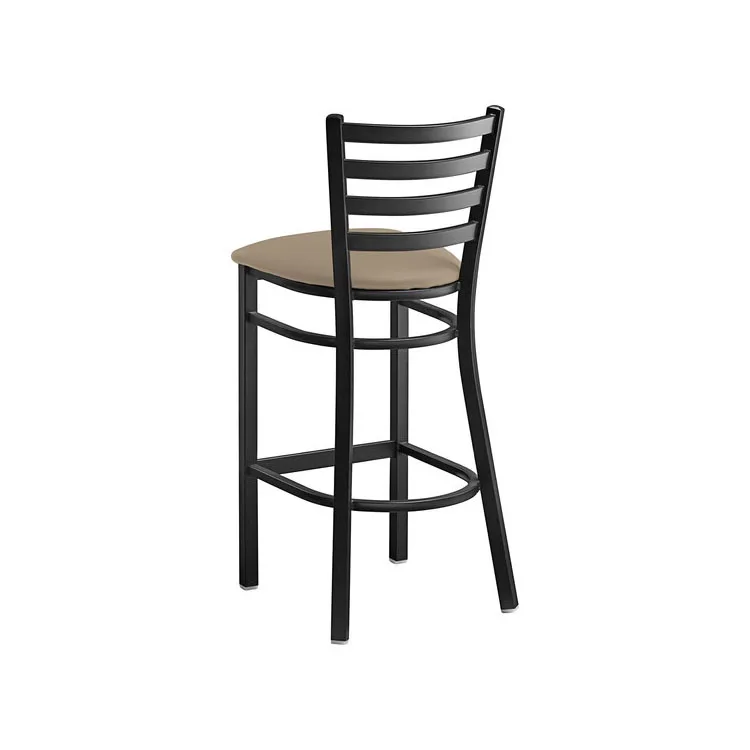 Hot Sale Black Powered Coated Finish Metal Bar Stool With Black Vinyl Padded Seat For Sale