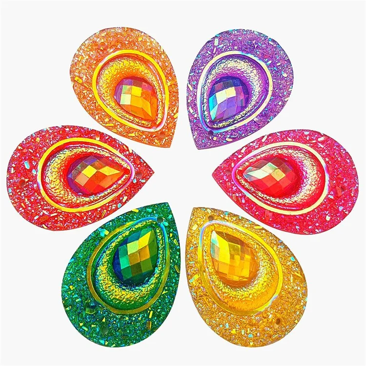 Shiny Flatback AB Color Peacock Resin Rhinestone Drop Sew on Rhinestone Wedding Decoration DIY Applique Earring