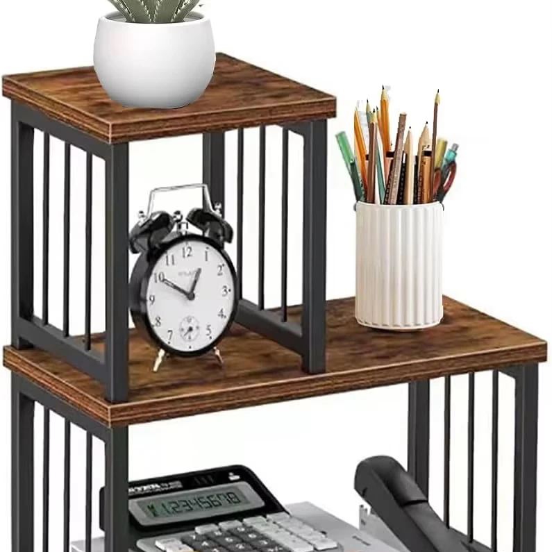 Customized wooden mini desktop stackable and adjustable small desk bookshelf printer monitor stand for study living room