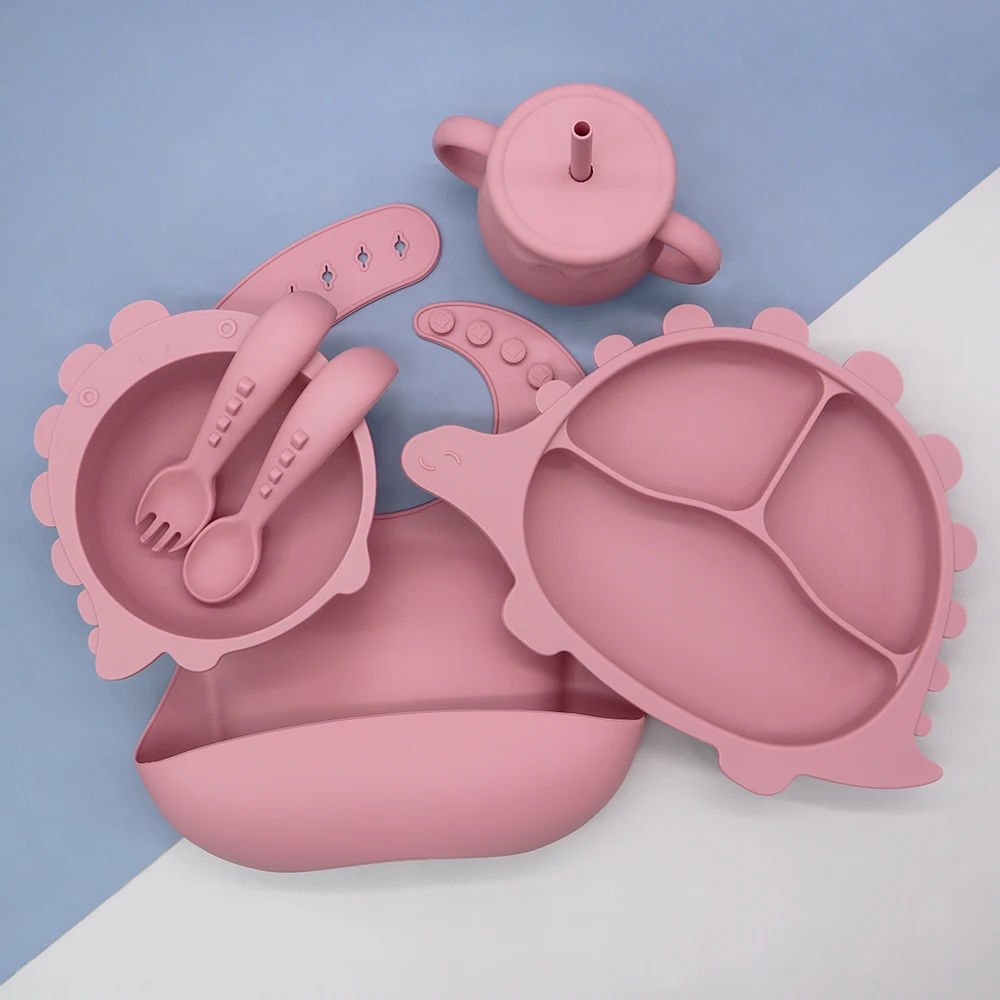 Factory OEM Dinosaur Cartoon Animal Suction Plate Bowl Silicone Children Feeding Set Baby Tableware Sets