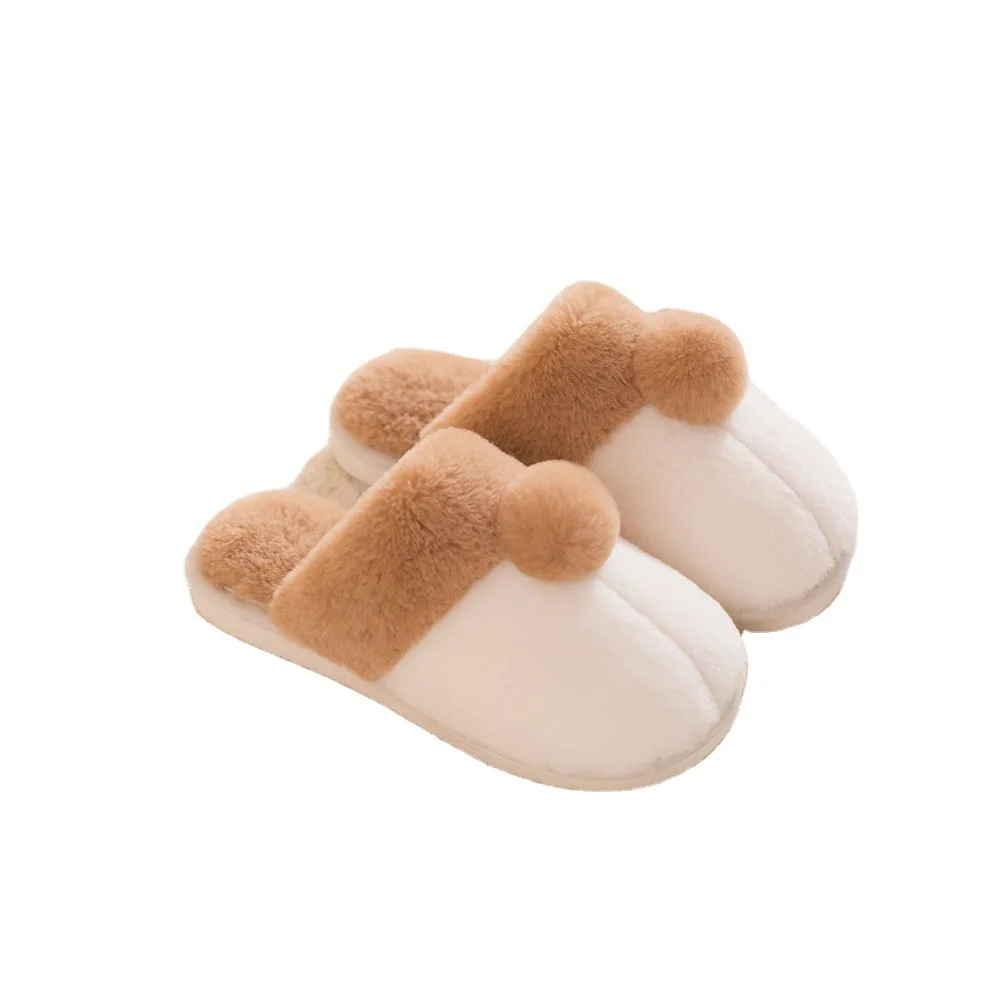 Autumn and Winter Animal Home Cotton Slippers Flat Heel Corgi round Toe Rabbit Hair Plush Slippers Shit Feeling Shoes Slippers