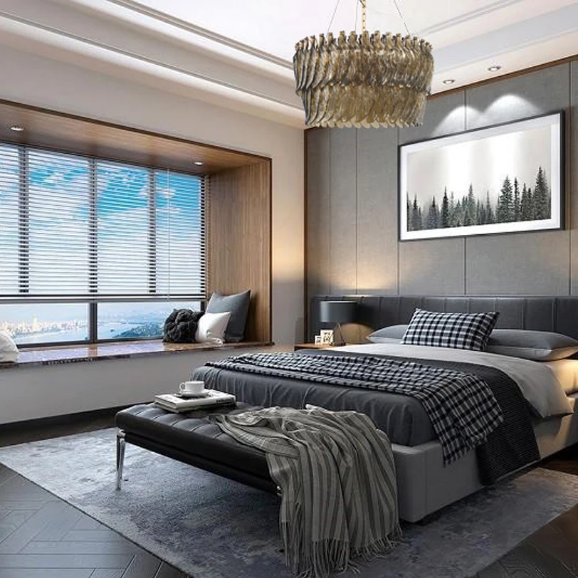 Modern luxury live room lamp transparent handmade glass leaf lamp italian designer home light luxury chandelier hanging light