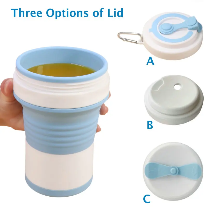 Customize 550ml Folding Collapsible Silicone Drinking Water Cup Foldable Silicon Reusable Plastic Coffe Camping Cups with Straw