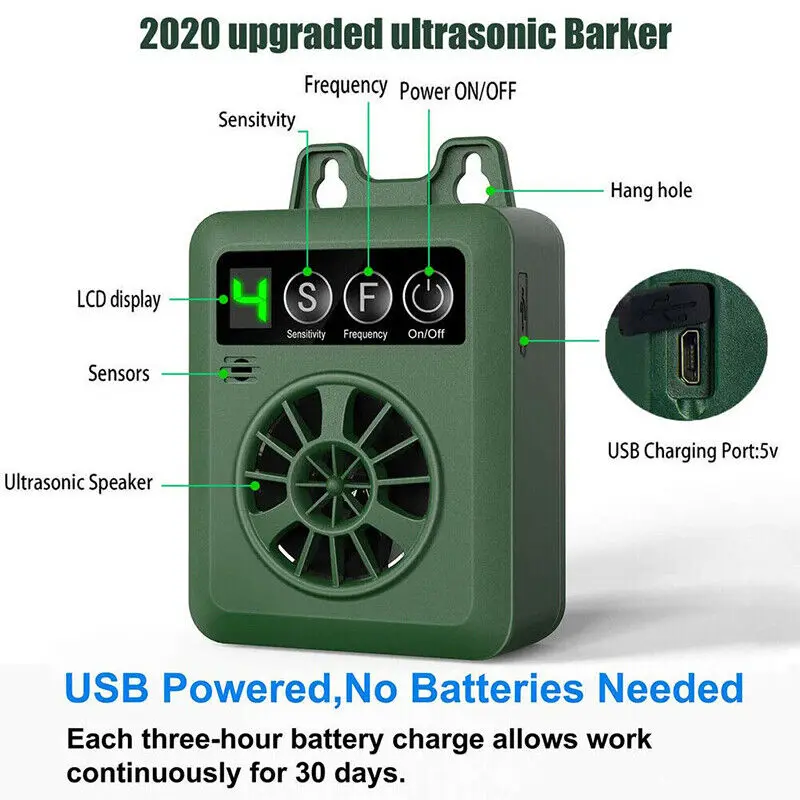 Устройство против лая собак ультразвуковой сдерживающий лай уличный глушитель 50 '.