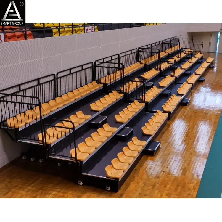 4 Rows 6m  High quality Indoor retractable bleachers with Low backrest seats  for badminton courts project