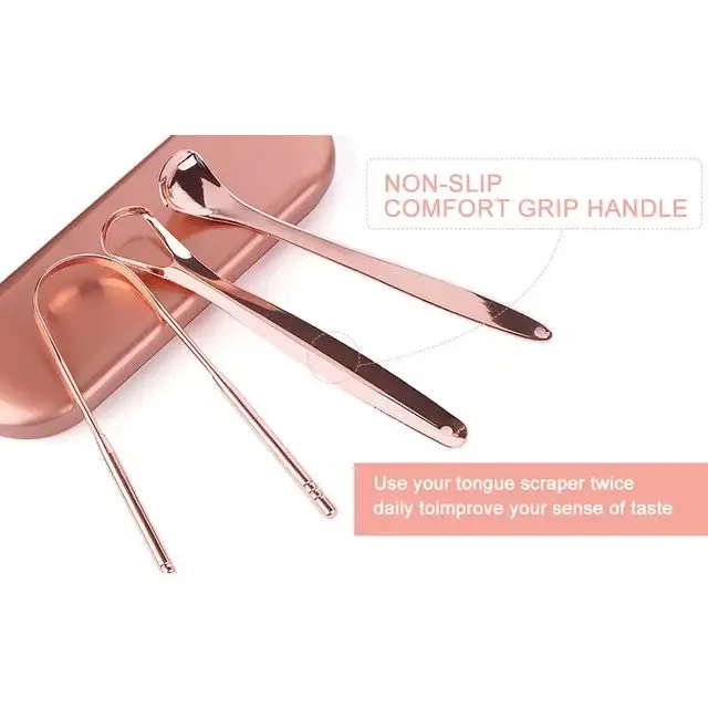 wholesale OEM logo 100% copper tongue cleaner stainless steel tongue scraper set tongue scraper