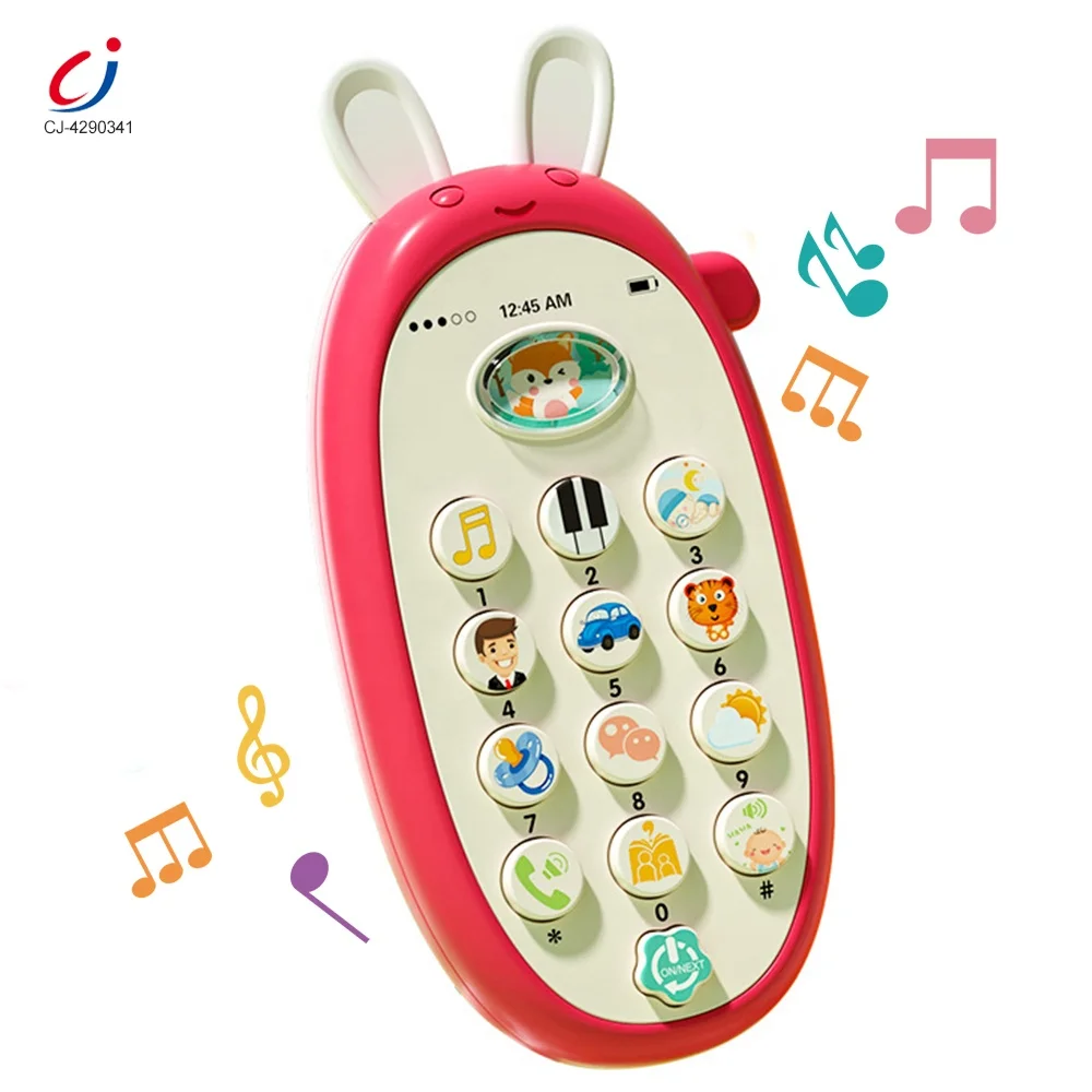 Chengji baby cellphone toy early educational electronic music lighting cute rabbit soft silicone learning toy phone for children
