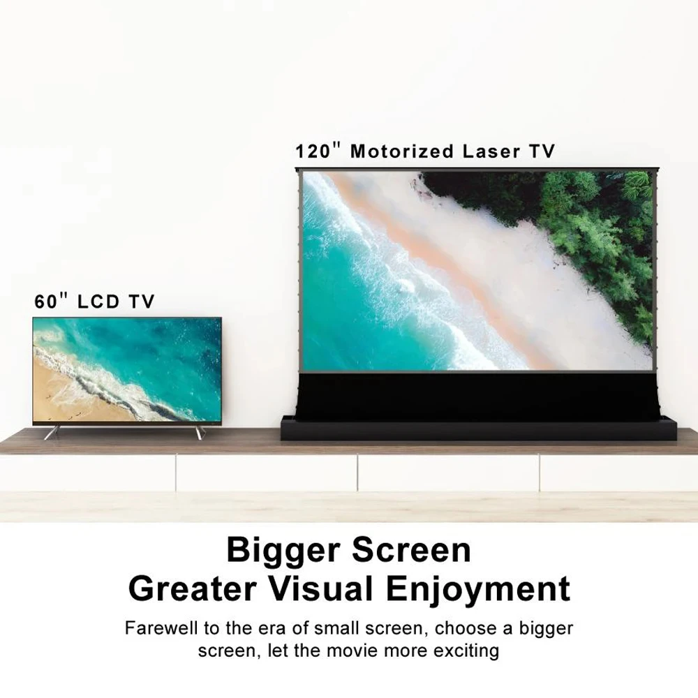 VIVIDSTORM S PRO 120 Inch Electric Tension Floor Screen for Ambient Light Rejecting Ultra Short Throw Laser 4k Projector Screen