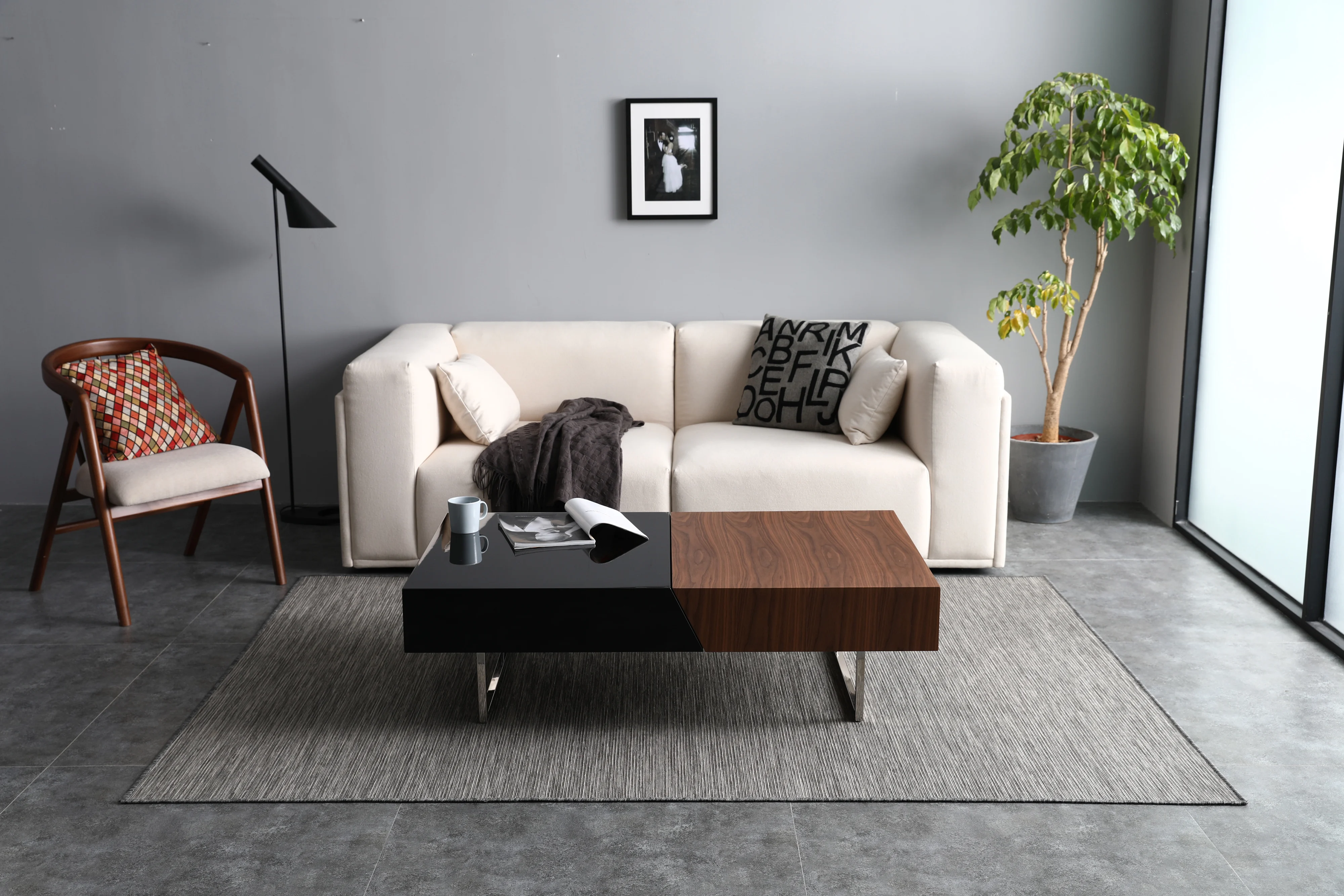 Современный дизайн мебель для гостиной прямоугольный ореховый винированный журнальный столик из древесины MDF