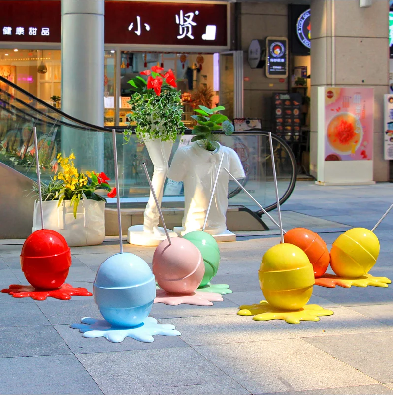colorful outdoor square decoration large fiberglass candy sculpture artificial resin candy statues sculpture