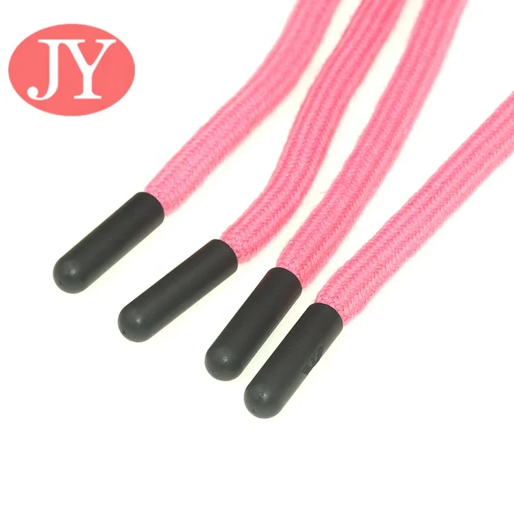 factory price 5mm polyester rope with plastic/metal aglet metal aglet crimp for hoodies bullet  aglet tipping