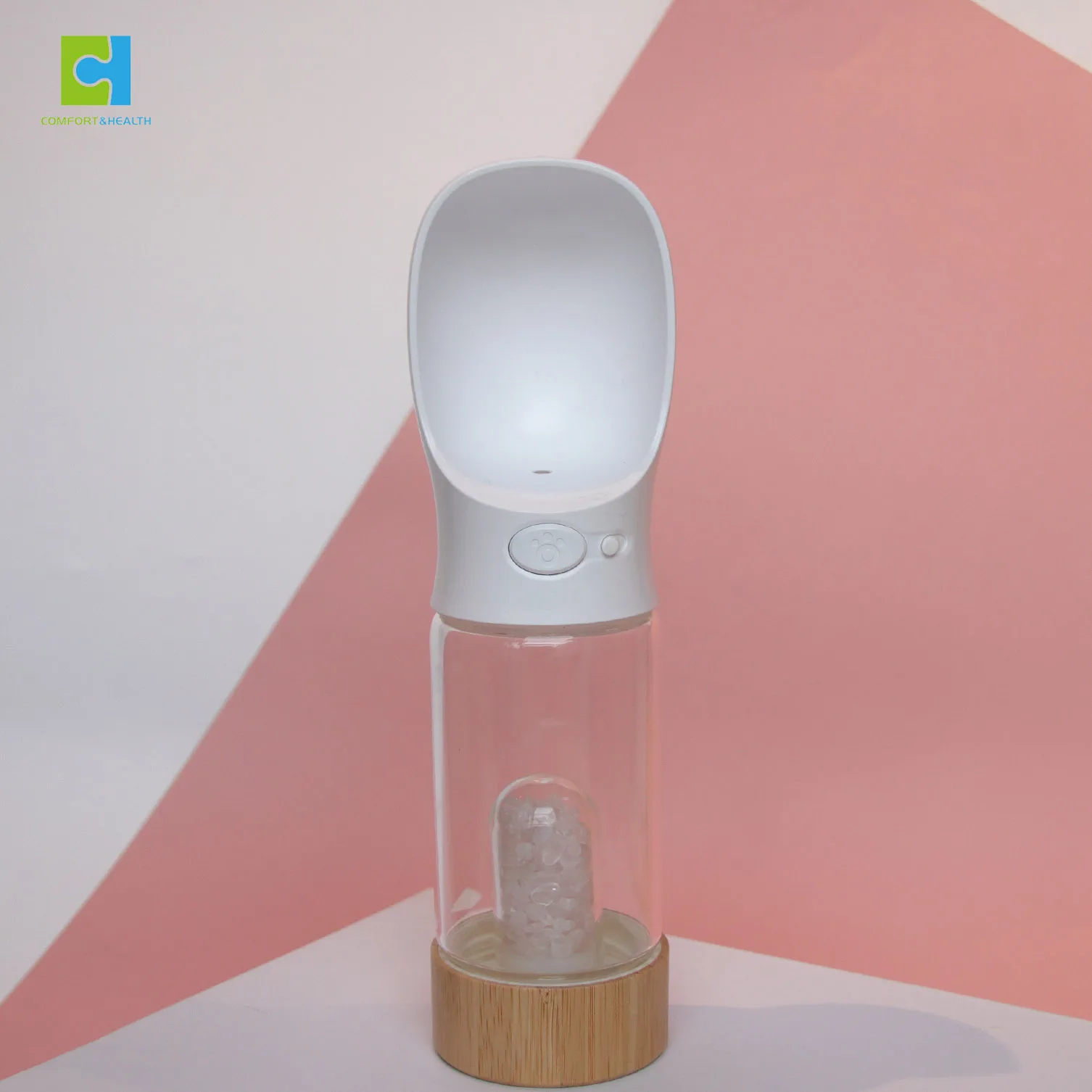 
Custom Logo Travel Glass Drink Feeder Portable Crystal Pet Dog Water Bottle 