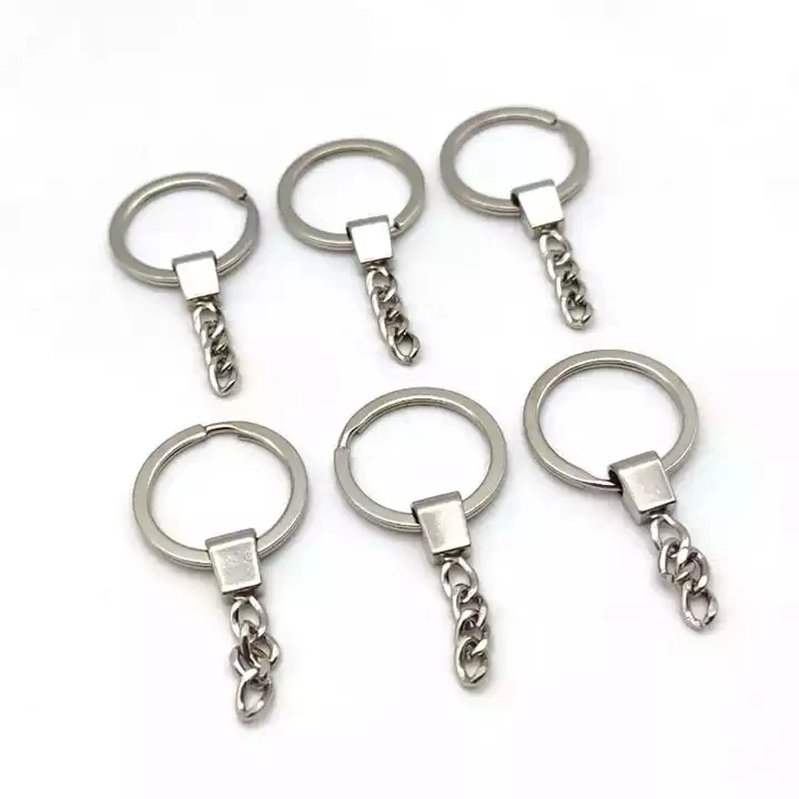 Custom zinc alloy 25mm flat ring chain keychain for Silver flat ring pendant wholesale