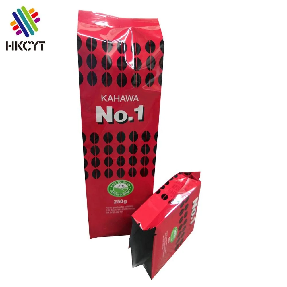 Custom Print Red Glossy Aluminum Coffee Bean Plastic  Side Gusset Pouch Packaging Bags Coffee Bag