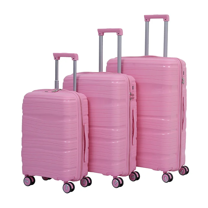 Accept custom PP luggage set 3 pieces combination lock universal wheel hard shell suitcase with tie rod