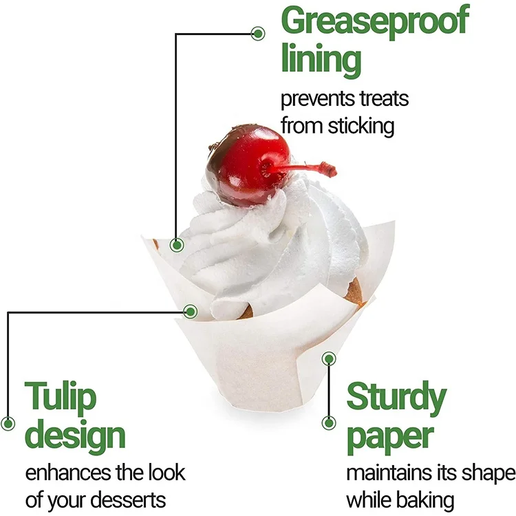 White Brown Natural Color Tulip Baking Case Disposable Tulip Paper Cake Cups Bakery Accessories Moulds Wholesale