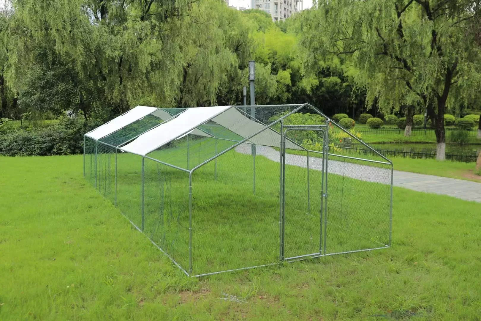 US 8x3x2m Chicken Coop Walk-in Metal Poultry Cage Hen House Chicken Run Cover