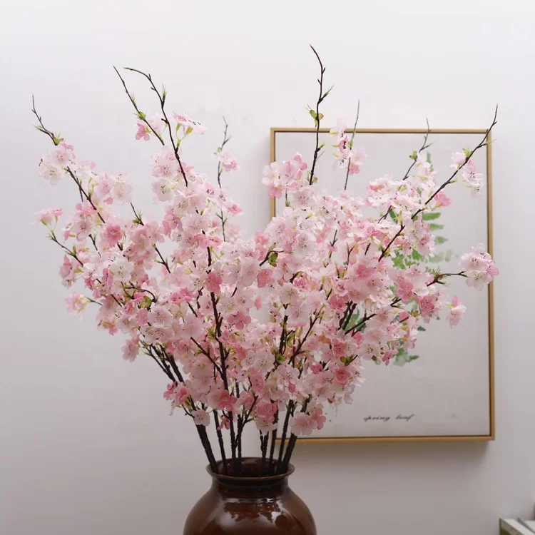Hot Sales 110cm Long Silk Fake White Pink Cherry Branch Artificial Cherry Blossom Flowers For Home Hotel Wedding Decor