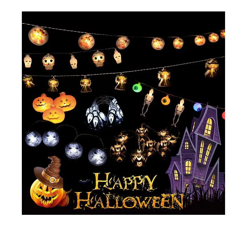 Halloween Outdoor Decorations Led Garden Hanging Lights String Ghost windsocks Witch Hats Hat Lighting