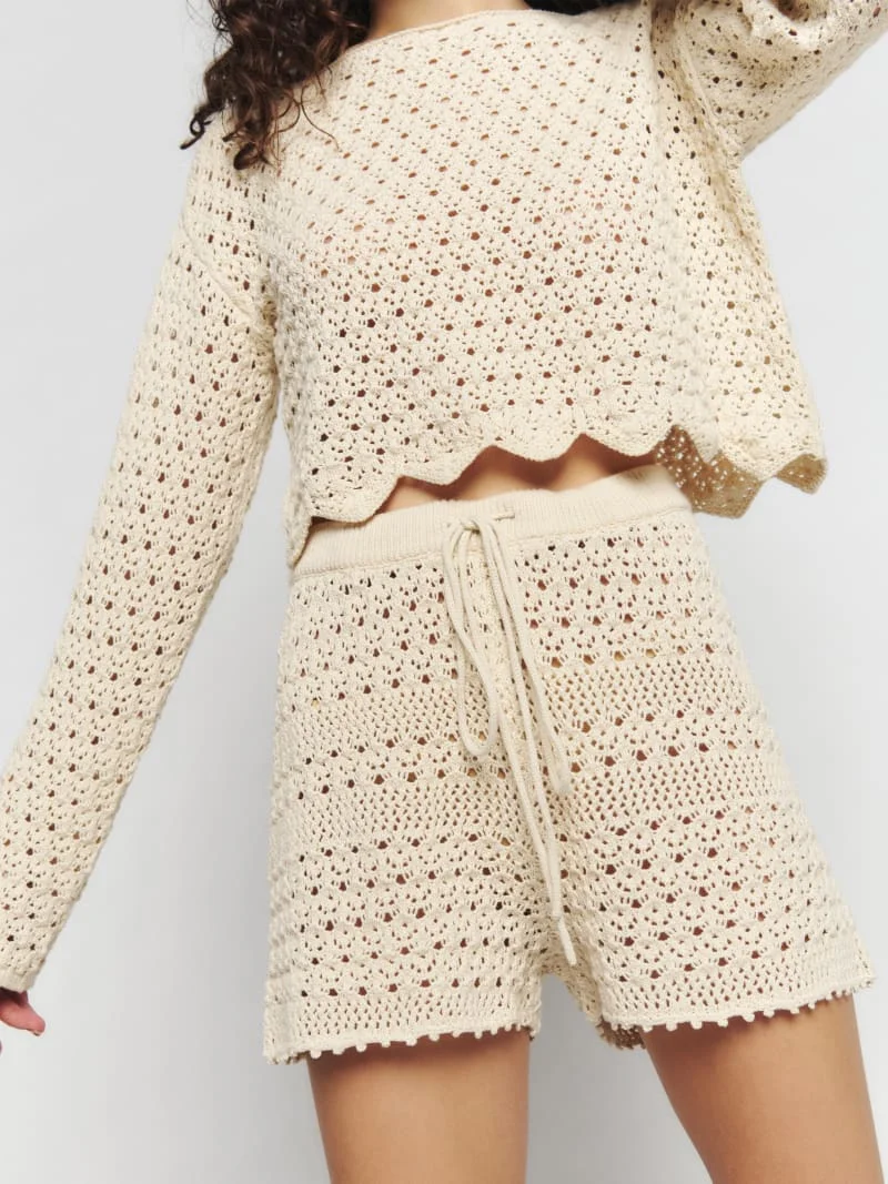 Custom Knit sweater summer women crochet set shorts and top cotton hollow out crochet two piece set