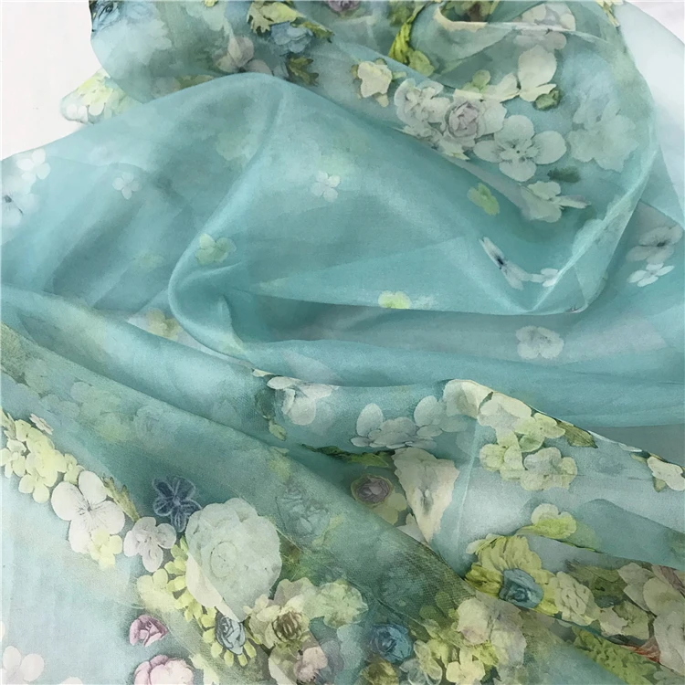 
Floral Print Organza Fabric Raw Silk Fabrics 5.5mm Silk Organza Fabric 