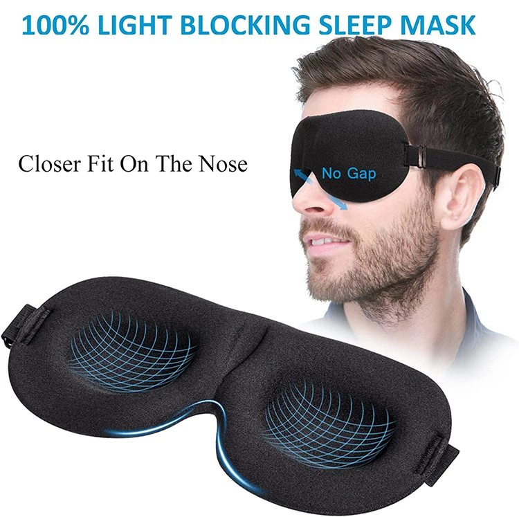 3D Contoured 100% Blackout Eye Mask For Sleeping With Adjustable Strap