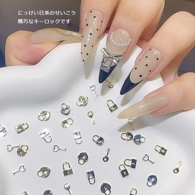 TSZS Korean Key Lock Shape Nail Art Decoration INS Kawaii 3D DIY Metal Alloy Silver Gold Key Lock Nail Charms