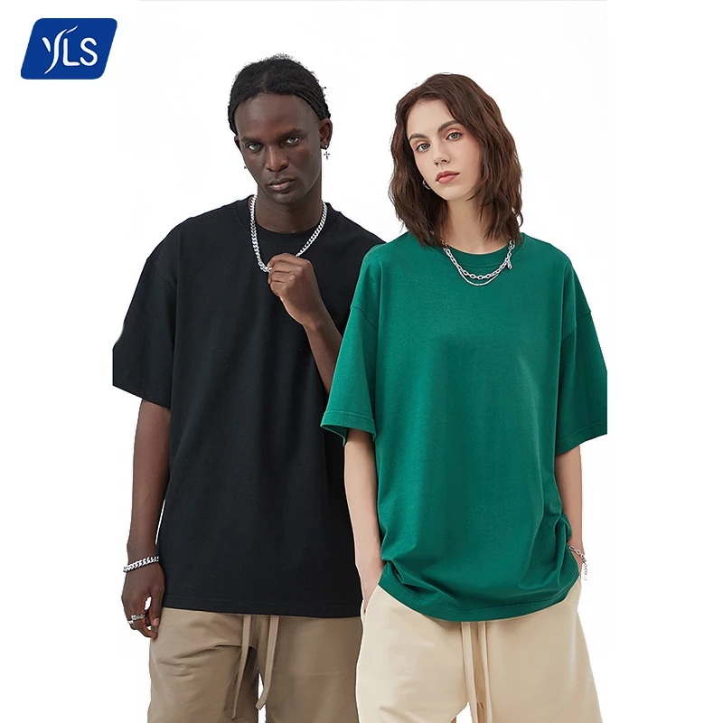 YLS 275g Tshirt Mens Plain White 100% Cotton Oversized Drop Shoulder T-shirt Blank Streetwear Heavyweight Plain T Shirts For Men