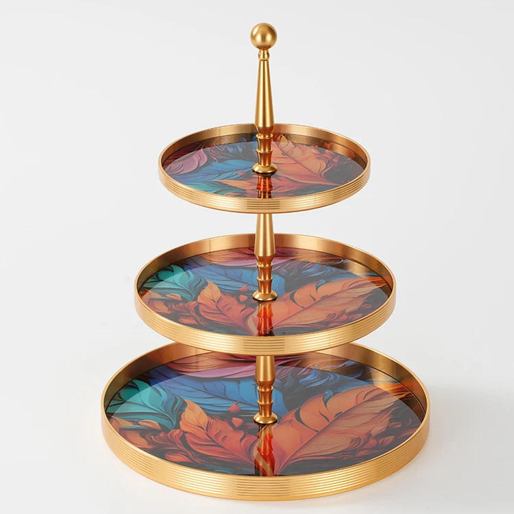 Wholesale luxury pattern decorative wedding events birthday decor gold dessert stands cake display 3 tier glass cake stand